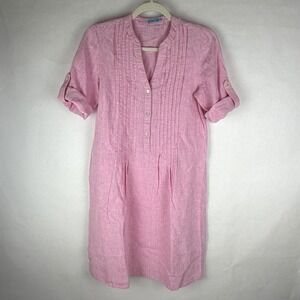 J. McLaughlin Riviera Linen Dress Tunic XS Pink Preppy Cruise Resort Beach Shift